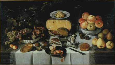 Stilleben med ost og frugter, 1625.