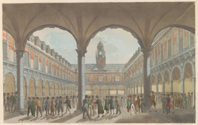 Børs i Amsterdam, ca. 1825 The Beurs in Amsterdam / La Bourse à Amsterdam (titel på objekt)