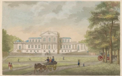 Pavillon Welgelegen i Haarlem, ca. 1825 Den Kongelige Pavillon Welgeleegen, bygget af den Heere Hope - i den Jaare 1786, nær Haarlem / Le Pavillon Royale Welgeleegen - bati par le Sieur Hope - l