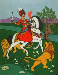 Prinsen rider med to løver, illustration til 