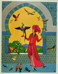 Prinsessen konsulterer fuglen Bulbulhezar, illustration til 