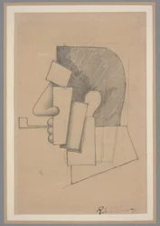 Kubistisk hoved, ca. 1915-20 (blyant på papir)