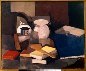 Stilleben med bøger og kort Maleri af Roger de La Fresnaye (1885-1925) 1913 Søn. 0,6x0,73 m Paris, musee national d