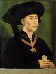Portræt af Philippe den Gode (1396-1467), hertug af Bourgogne Maleri af Roger (Rogier) van der Weyden (1400-1464) 1400-tallet søn. 0,34x0,25 m - Portræt af Filip den Gode (1396-1467), hertug af Bourgogne. Maleri efter Roger (Rogier) van der Weyden (1400-