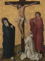 Korsfæstelsen med en kartusianermunk, ca. 1460 (olie og guld på træ)