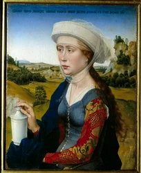 Triptykon fra Braque-familien: "" Repræsentation af Sainte Marie Madeleine"" Højre panel af Rogier (Roger) Van der Weyden (1399/1400-1464) 15. århundrede