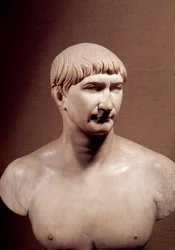 Det antikke Rom: marmorbuste af kejser Trajan (Marcus Ulpius Traianus) (98-117 e.Kr.) Musee du Louvre Paris