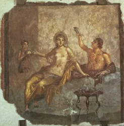 Banketpar med en slave, fra Herculaneum, ca. 50-79 e.Kr