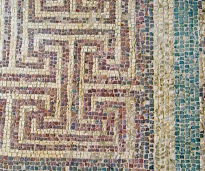 Detalje af geometrisk teglværk, House of Theseus, Paphos, Cypern mosaik
