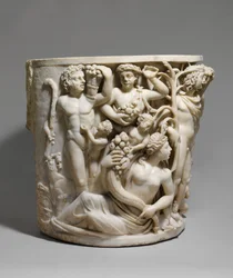Detalje af marmorsarkofag med Dionysos triumf og årstiderne, ca. 260–270 e.Kr. (marmor)