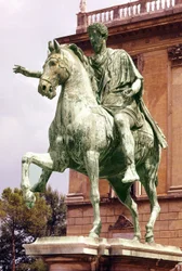 Rytterstatue af Marco Aurelio (121 - 180) på Piazza Campidoglio, Rom.