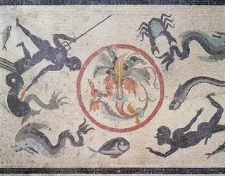 Fiskere og havdyr, 1. århundrede e.Kr. (mosaik)