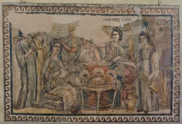 Begravelsessymposium, fra nekropolis i Antiokia, slutningen af det 4. århundrede e.Kr. (mosaik) (se også 3929775)