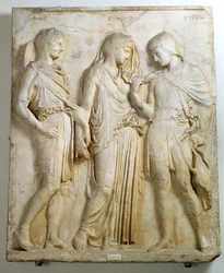 Hermes, Orfeus og Eurydike, relief, romersk kopi af en græsk original fra det 5. århundrede f.Kr.