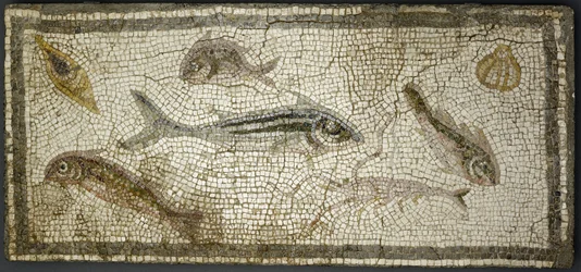 Mosaikpanel, der viser fisk, sandsynligvis 3. århundrede e.Kr.
