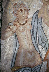 Nymfe, detalje fra Abduction of Hylas by Nymphs, mosaik i House of Venus i den romerske by Volubilis (UNESCOs verdensarvsliste