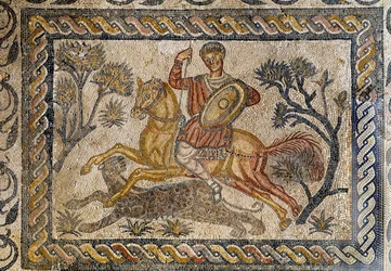 Panterjagtscene - Mosaik, 4. århundrede e.Kr
