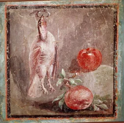 Agerhøne og granatæbler (fresco