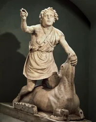Pentelic marmor Mithra dræber tyr, signeret af Kriton af Athen, fra Mithraeum of Baths of Mithra, Ostia Antica (marmor)