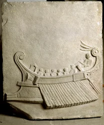 Romersk kunst: Romersk trirem - Fragment af marmorfrise fra Pozzuoli (Pozzuoli)
