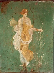 Romersk kunst: "" Spring "" Flora (Flora) plukker blomster. freskomaleri fra villaen Varano a Stabies (Stabiae), nær Pompei. 15 f.Kr.-60 e.Kr. Nationalt arkæologisk museum, Napoli - romersk kunst: Forår, flora plukker blomster. Fresko fra villaen Varano i 