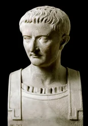Romersk kunst: marmorbuste af Tiberius (Tiberius Claudius Nero, 42 f.Kr.-37 e.Kr.), romersk kejser - fra Herculaneum, 1. århundrede e.Kr. - Napoli, Museo Archeologico Nazionale