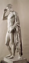Romersk kunst: statue af den romerske kejser Augustus (tidligere Octavian) (63 f.Kr.-14 e.Kr.). Paris, Louvre-museet