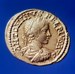 Romersk kunst: sølvbenægter med billedkunst af den romerske kejser Elagabal (Heliogabale eller Marcus Aurelius Antoninus) (204-222 e.Kr.) Paris, B.N.