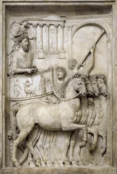 Romersk kejser Marcus Aurelius på sin triumfvogn, 2. århundrede (marmorrelief)