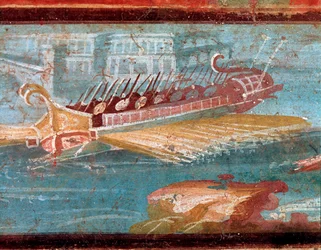 Romerske krigsskibe ved indgangen til en havn (fresco