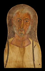 Ældre mand flankeret af egyptiske guder, x.250 e.Kr. (tempera på platan)