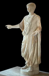 Art Rome Child klædt i toga og iført boblen (bulla), hovedet er Nero-barnets hoved