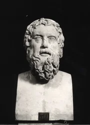 Buste af Aristofanes (ca. 445-c. 385 f.Kr.) (marmor) (s/h foto)