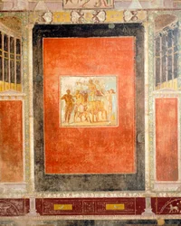 Fresko dekoration af Hall of Tablino, House of Marcus Lucretius Fronto, Pompeji, Campania, romersk civilisation