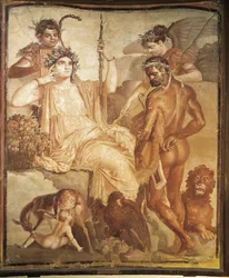 Fresko med Herkules, der finder sin søn Telefos i Arkadien, fra basilikaen i Ercolano, Napoli-provinsen, Italien