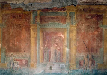 Kalkmaleri, der afbilder Iphigenia i Tyren, Pinarius Cerialis hus, Pompeji (Unesco Verdensarv), Campania, Italien, romersk civilisation