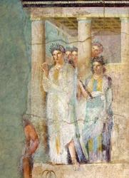 Kalkmaleri, der afbilder Iphigenia in Tauris, fra House of Pinario Ceriale i Pompeji, Campania, romersk civilisation