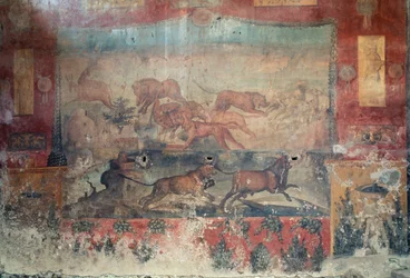 Kalkmaleri, der skildrer en jagtscene, 2. århundrede f.Kr.-1. århundrede e.Kr. (fresko)