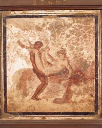 Kalkmaleri, der afbilder erotisk emne, fra Pompei, Italien