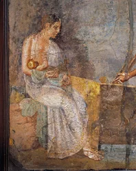 Fresko med en mor, der ammer sit barn, fra Pompeji, Italien