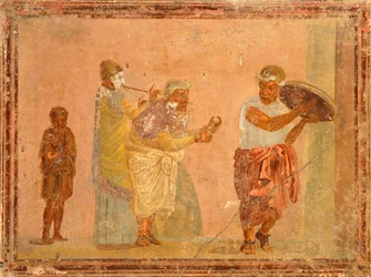 Fresko af rejsende musikere fra Pompeji, Campania, romersk civilisation
