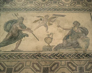 Højvinklet billede af et vægmaleri på gulvet, Paphos, Cypern (Foto)