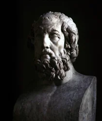 Imaginært portræt af den blinde Homer. Gengivelse af den hellenistiske periode af en buste fra det 2. århundrede f.Kr. Musée du Louvre Paris