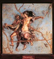 Italien, Campania, Pompeji, Faun og Maenad fra House of the Dioscuri, fresco