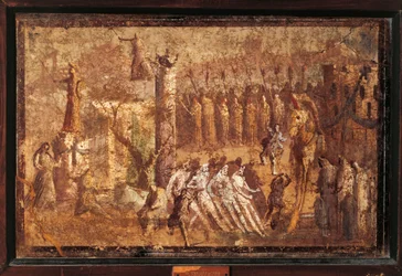 Italien, Campania, Pompeji, Den trojanske hest, fresco