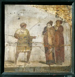Italien, Campania, Pompeji, Teaterscene, fresco