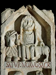 Sen romersk kunst: stele dedikeret til "" Saturn August "" (Saturn August) Roms museum for romersk civilisation