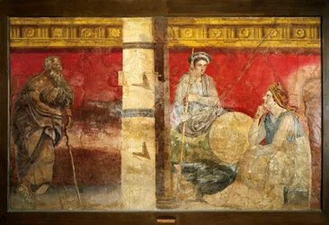 Makedoniens kongelige familie og en filosof. Fresko, 325 x 199 cm. Fra Boscoreale nær Napoli. Det Nationale Arkæologiske Museum, Napoli