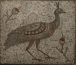 Mosaik med en påfugl og blomster, 3.-4. århundrede