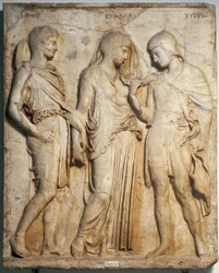 Romersk kunst: „Orfeus, Eurydike og Hermes“. Marmorrelief efter en græsk original. Napoli, Museo Archeologico Nazionale